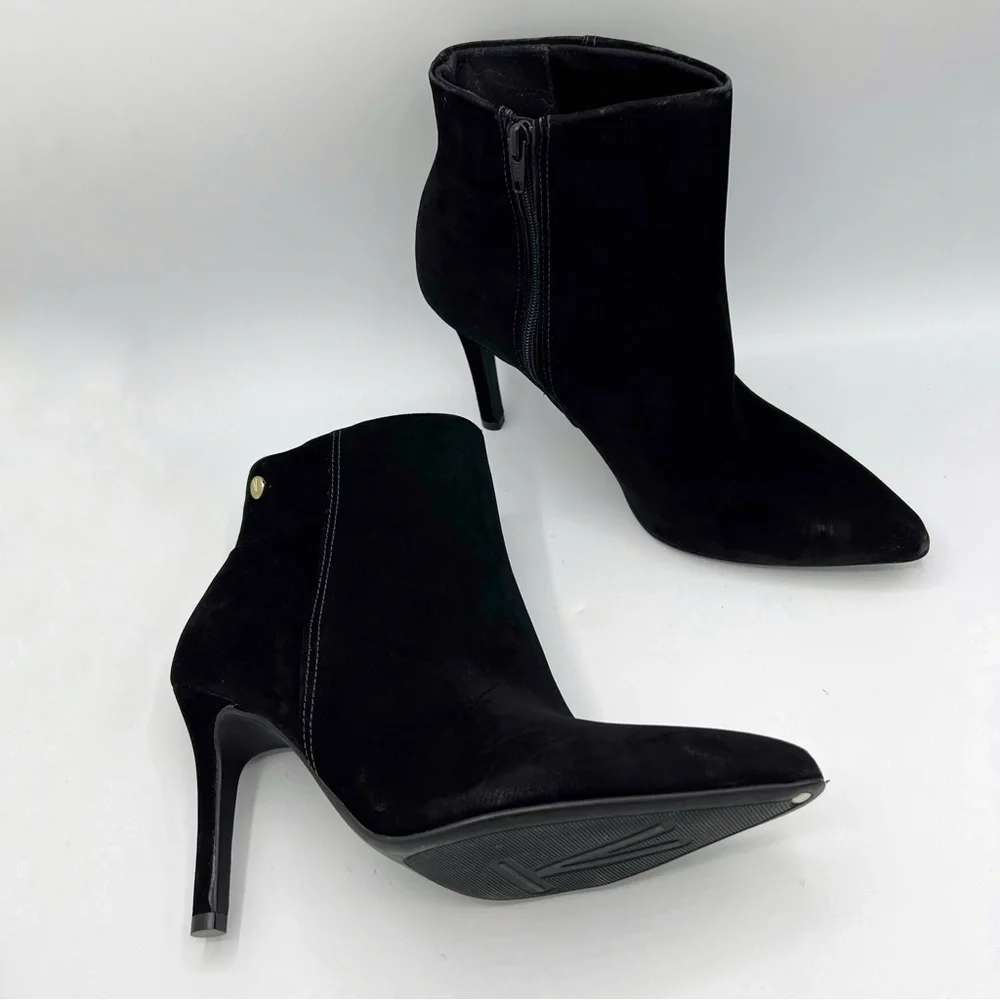 Vizzano Black Suede Velvet Ankle Bootie Size 8 Pointed Toe Stiletto Heel